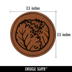 Iceberg Lettuce Vegetable Round Iron-On Engraved Faux Leather Patch Applique - 2.5"