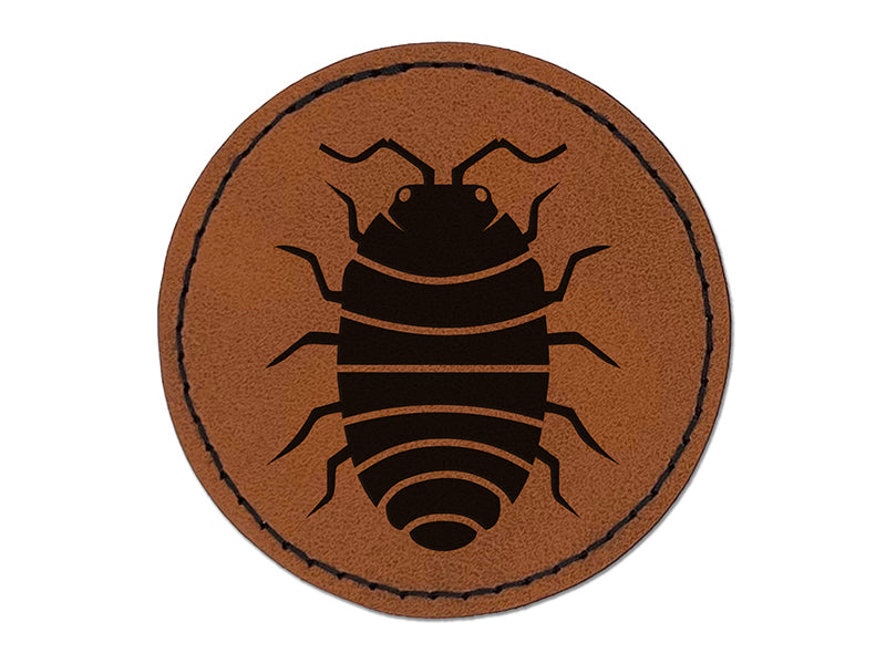 Isopod Pill Bug Woodlouse Round Iron-On Engraved Faux Leather Patch Applique - 2.5"
