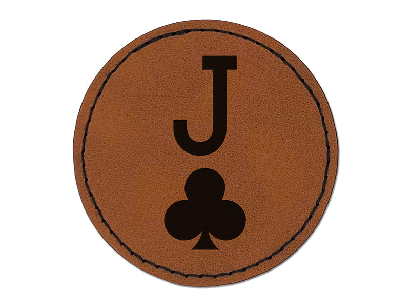 Jack of Clubs Card Suit Round Iron-On Engraved Faux Leather Patch Applique - 2.5"