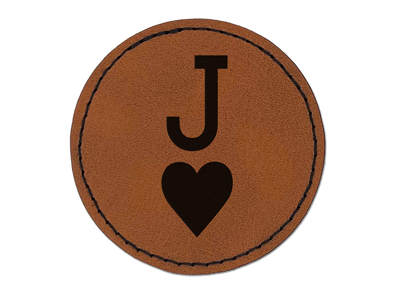 Jack of Hearts Card Suit Round Iron-On Engraved Faux Leather Patch Applique - 2.5"