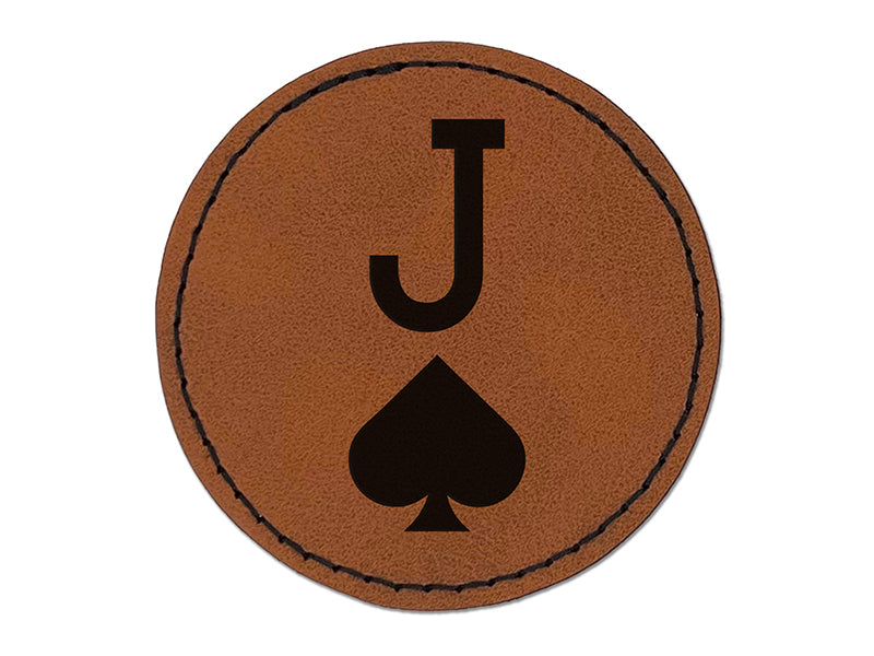 Jack of Spades Card Suit Round Iron-On Engraved Faux Leather Patch Applique - 2.5"
