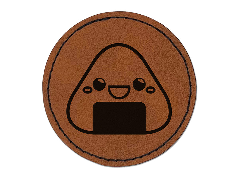 Kawaii Cute Onigiri Rice Ball Round Iron-On Engraved Faux Leather Patch Applique - 2.5"