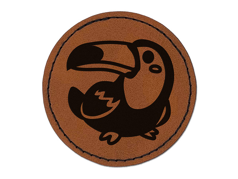 Kawaii Cute Toco Toucan Bird Round Iron-On Engraved Faux Leather Patch Applique - 2.5"