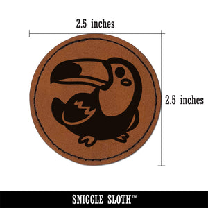 Kawaii Cute Toco Toucan Bird Round Iron-On Engraved Faux Leather Patch Applique - 2.5"