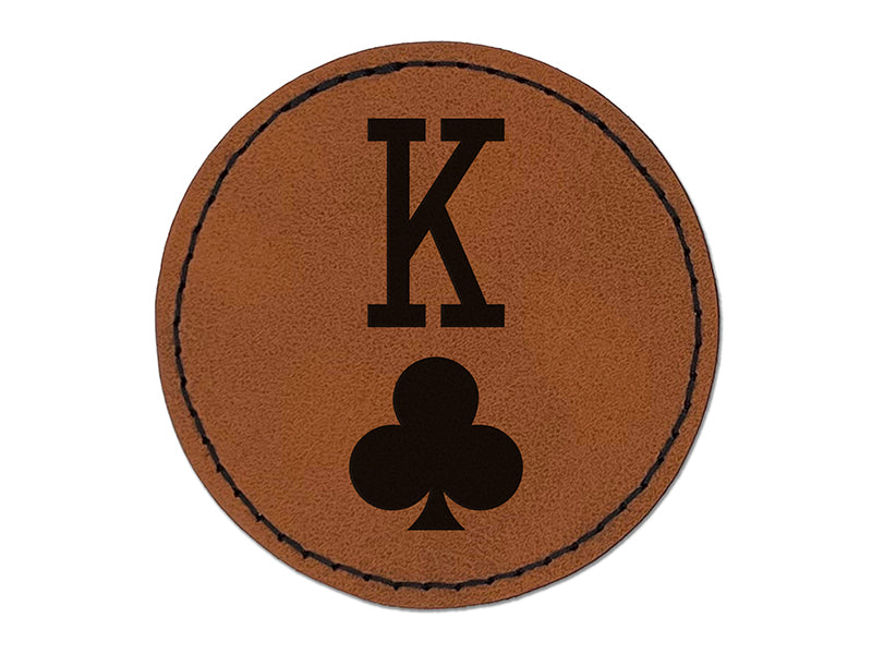 King of Clubs Card Suit Round Iron-On Engraved Faux Leather Patch Applique - 2.5"