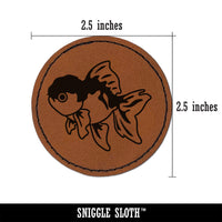 Lionhead Fancy Pet Goldfish Round Iron-On Engraved Faux Leather Patch Applique - 2.5"