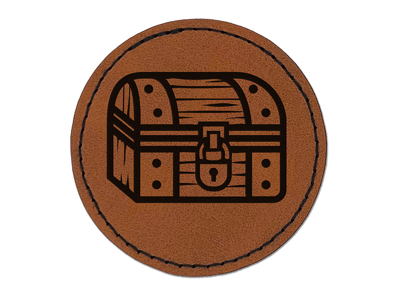 Locked Treasure Chest RPG Loot Round Iron-On Engraved Faux Leather Patch Applique - 2.5"