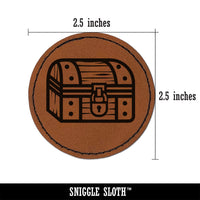 Locked Treasure Chest RPG Loot Round Iron-On Engraved Faux Leather Patch Applique - 2.5"