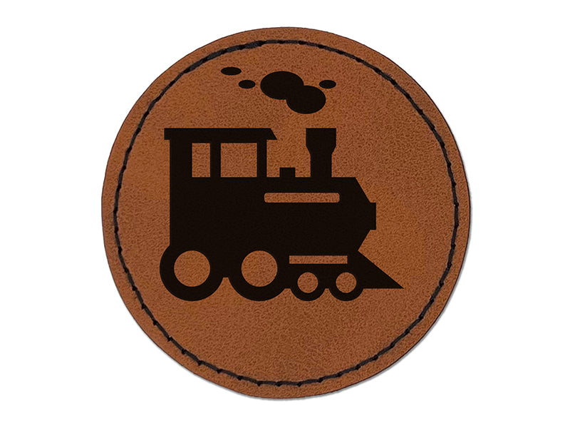 Locomotive Railway Train Engine Round Iron-On Engraved Faux Leather Patch Applique - 2.5"