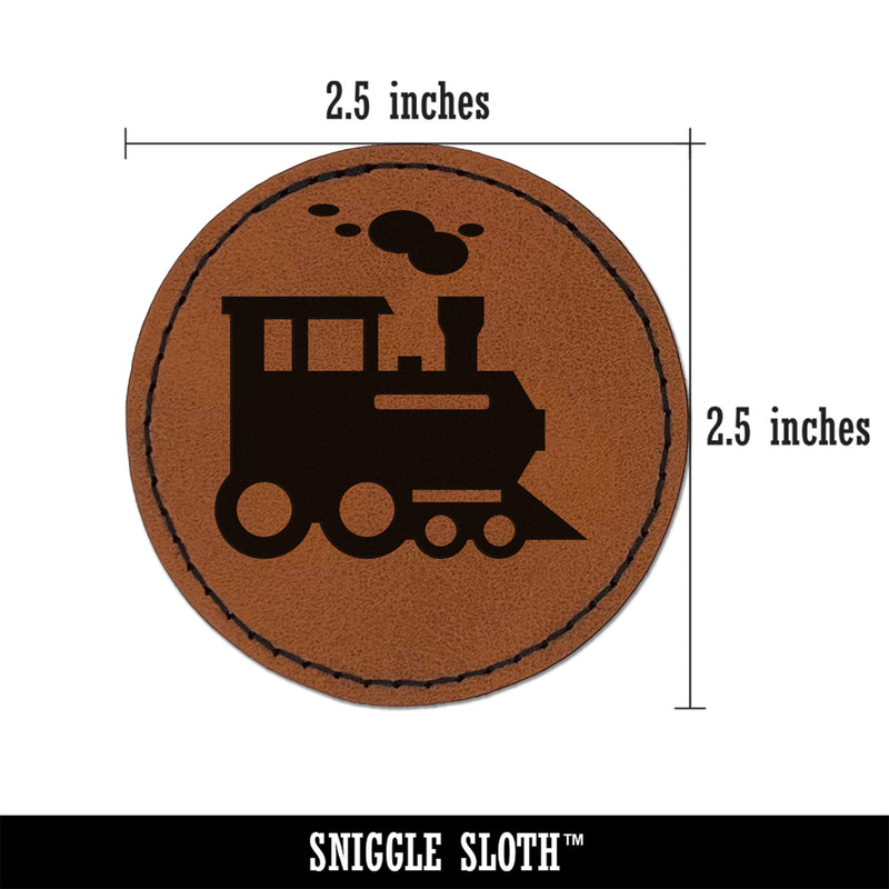 Locomotive Railway Train Engine Round Iron-On Engraved Faux Leather Patch Applique - 2.5"