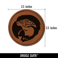 Macaw Parrot Bird Head Round Iron-On Engraved Faux Leather Patch Applique - 2.5"