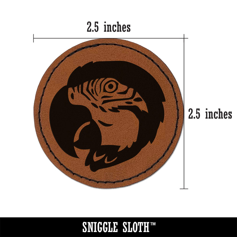 Macaw Parrot Bird Head Round Iron-On Engraved Faux Leather Patch Applique - 2.5"