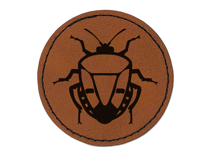 Man Faced Stink Bug Insect Round Iron-On Engraved Faux Leather Patch Applique - 2.5"