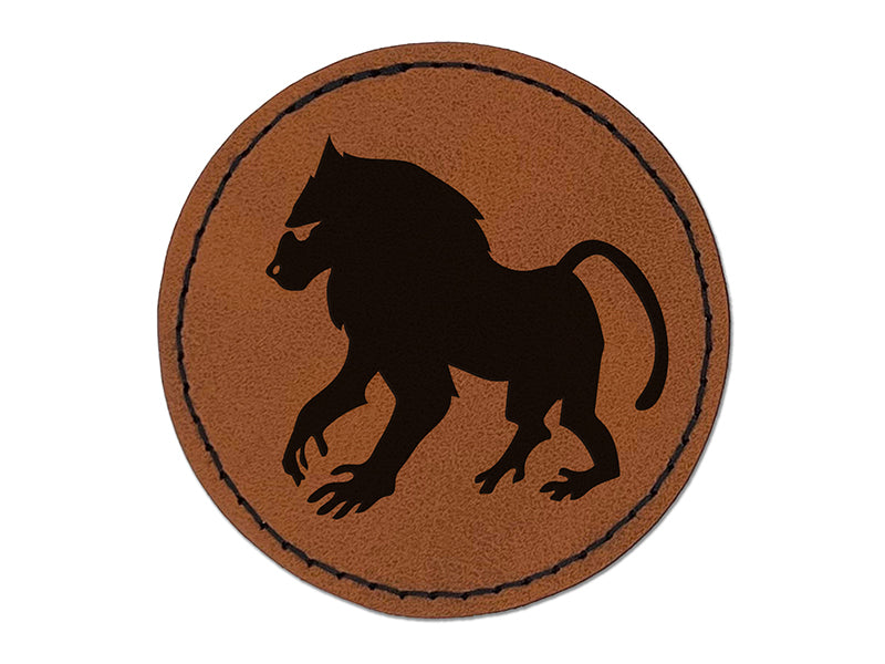 Mandrill Baboon Round Iron-On Engraved Faux Leather Patch Applique - 2.5"