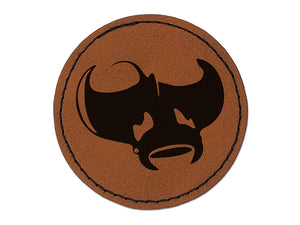 Manta Ray Round Iron-On Engraved Faux Leather Patch Applique - 2.5"