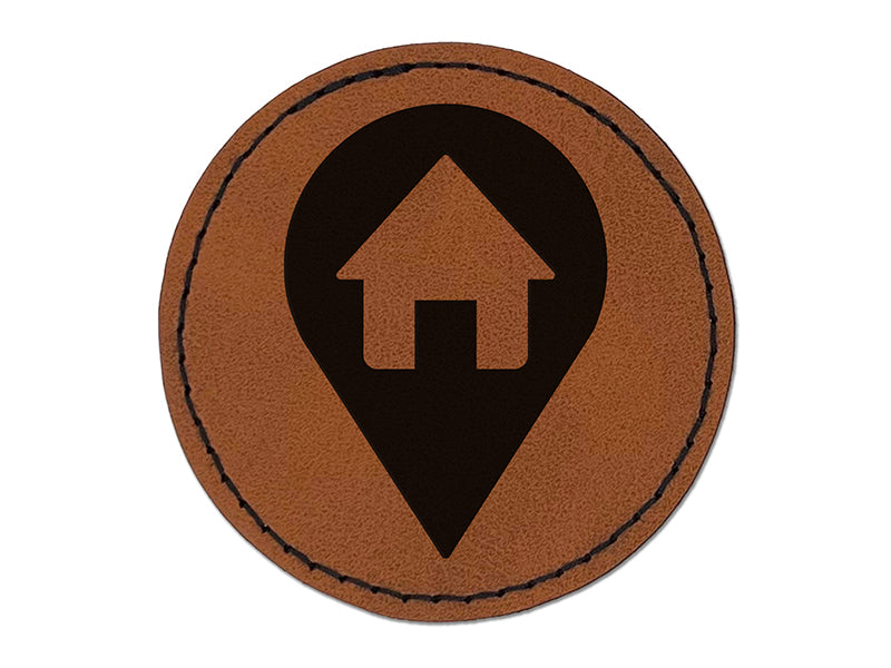 Map Home Location Marker Symbol Round Iron-On Engraved Faux Leather Patch Applique - 2.5"
