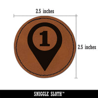 Map Location 1 Marker Round Iron-On Engraved Faux Leather Patch Applique - 2.5"