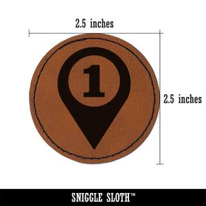 Map Location 1 Marker Round Iron-On Engraved Faux Leather Patch Applique - 2.5"