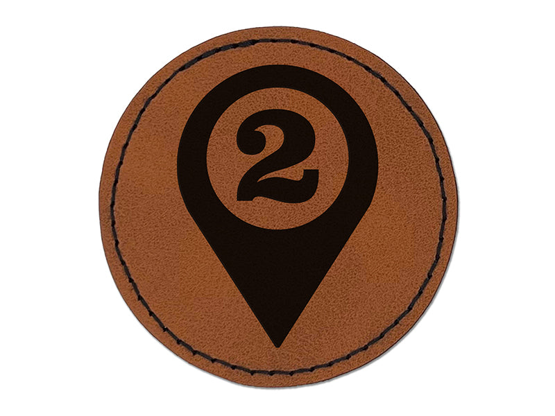 Map Location 2 Marker Round Iron-On Engraved Faux Leather Patch Applique - 2.5"