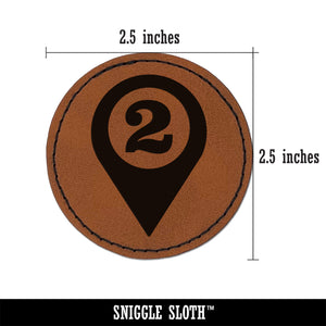 Map Location 2 Marker Round Iron-On Engraved Faux Leather Patch Applique - 2.5"