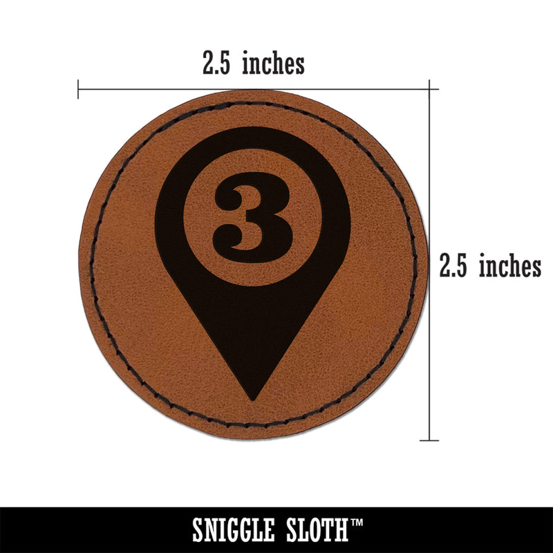 Map Location 3 Marker Round Iron-On Engraved Faux Leather Patch Applique - 2.5"