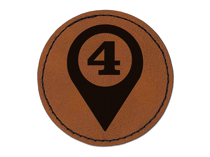 Map Location 4 Marker Round Iron-On Engraved Faux Leather Patch Applique - 2.5"