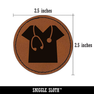 Medical Scrubs and Stethoscope Hospital Doctor Nurse Round Iron-On Engraved Faux Leather Patch Applique - 2.5"