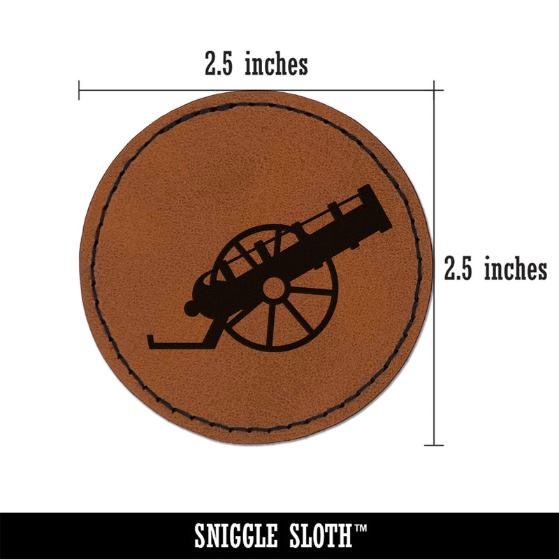 Medieval War Cannon Round Iron-On Engraved Faux Leather Patch Applique - 2.5"