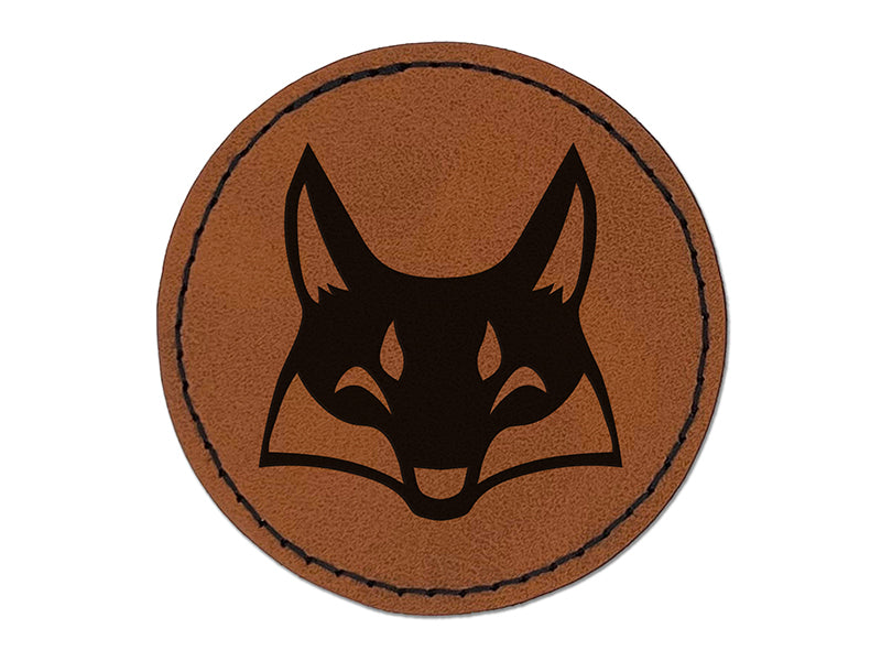 Mischievous Fox Face Round Iron-On Engraved Faux Leather Patch Applique - 2.5"