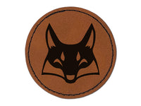 Mischievous Fox Face Round Iron-On Engraved Faux Leather Patch Applique - 2.5"