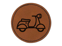 Moped Scooter Motor Vehicle Round Iron-On Engraved Faux Leather Patch Applique - 2.5"