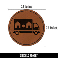 Moving Truck Vehicle Icon Round Iron-On Engraved Faux Leather Patch Applique - 2.5"