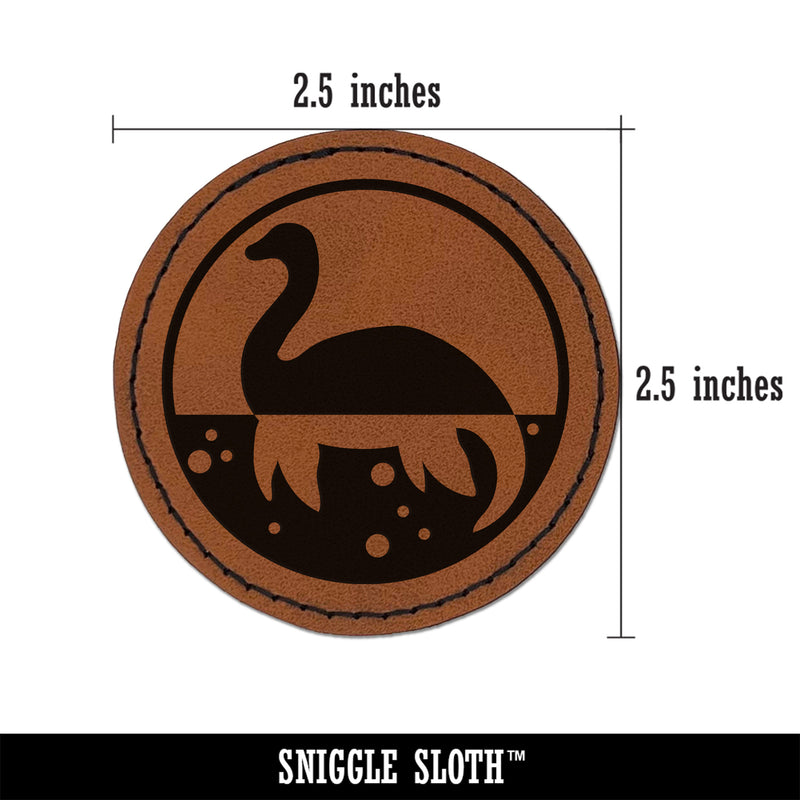 Nessie Loch Ness Monster Round Iron-On Engraved Faux Leather Patch Applique - 2.5"