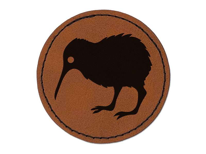 New Zealand Kiwi Bird Round Iron-On Engraved Faux Leather Patch Applique - 2.5"
