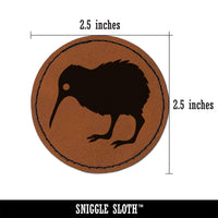 New Zealand Kiwi Bird Round Iron-On Engraved Faux Leather Patch Applique - 2.5"