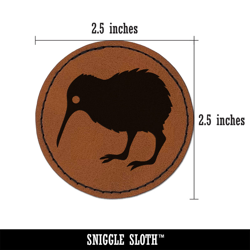 New Zealand Kiwi Bird Round Iron-On Engraved Faux Leather Patch Applique - 2.5"