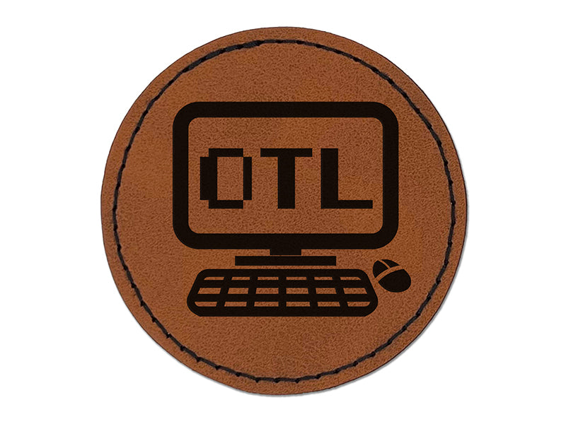 OTL Despair Kawaii Computer Face Emoticon Round Iron-On Engraved Faux Leather Patch Applique - 2.5"