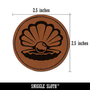 Oyster with Pearl Sea Shell Round Iron-On Engraved Faux Leather Patch Applique - 2.5"