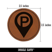 P Parking Map Location Icon Round Iron-On Engraved Faux Leather Patch Applique - 2.5"