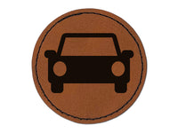Parked Car Automobile Icon Round Iron-On Engraved Faux Leather Patch Applique - 2.5"