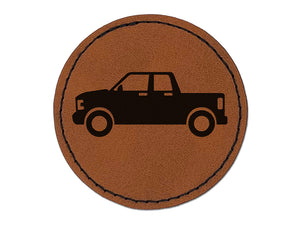 Pickup Truck Automobile Car Vehicle Round Iron-On Engraved Faux Leather Patch Applique - 2.5"