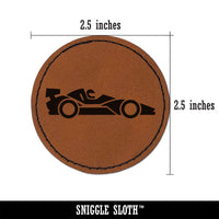 Racing Car Racecar Vehicle Automobile Round Iron-On Engraved Faux Leather Patch Applique - 2.5"