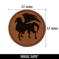 Regal Hippogriff Fantasy Silhouette Round Iron-On Engraved Faux Leather Patch Applique - 2.5"