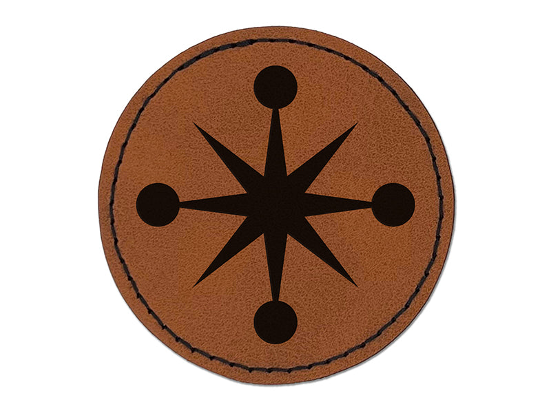 Retro Star Jacks Round Iron-On Engraved Faux Leather Patch Applique - 2.5"