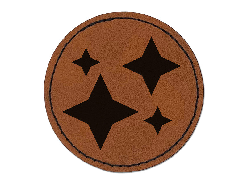 Shiny Sparkle Stars Round Iron-On Engraved Faux Leather Patch Applique - 2.5"