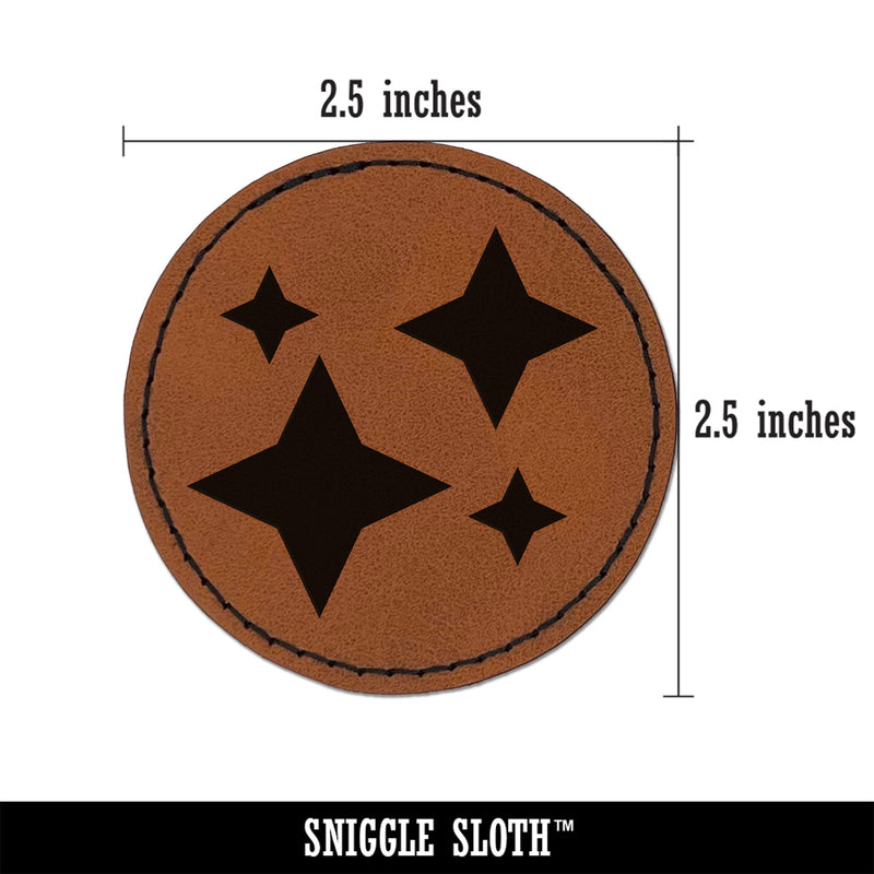 Shiny Sparkle Stars Round Iron-On Engraved Faux Leather Patch Applique - 2.5"