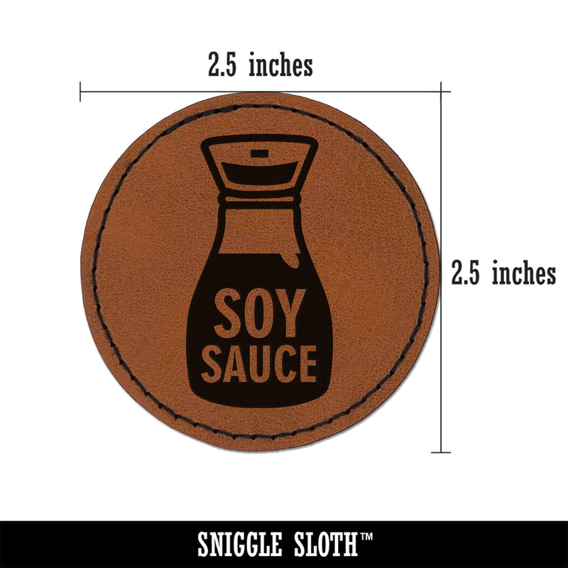 Soy Sauce Bottle Round Iron-On Engraved Faux Leather Patch Applique - 2.5"