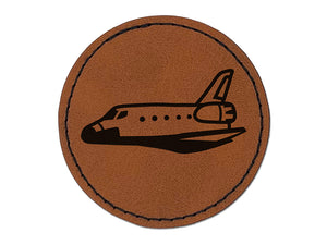 Space Shuttle Round Iron-On Engraved Faux Leather Patch Applique - 2.5"