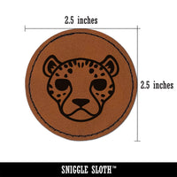 Spotted Cheetah head Round Iron-On Engraved Faux Leather Patch Applique - 2.5"