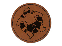 Summer Man in Swimsuit Floating Round Iron-On Engraved Faux Leather Patch Applique - 2.5"